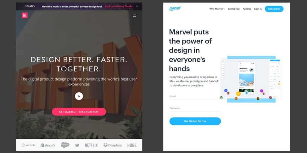 Marvel and InVision - Interaction Design Tool Online for Free