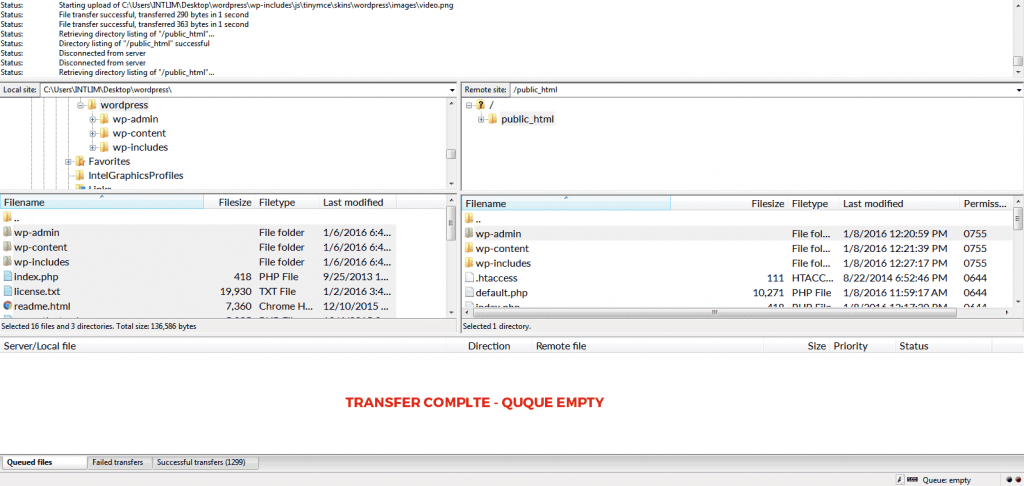 FileZilla transfer complete