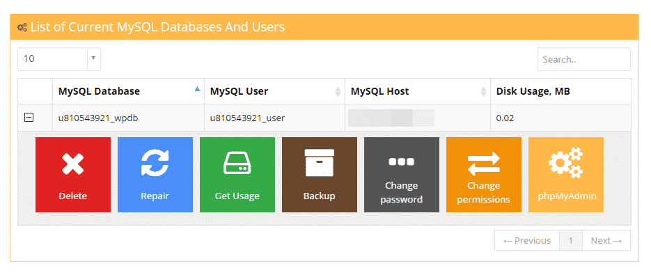 mysql database settings