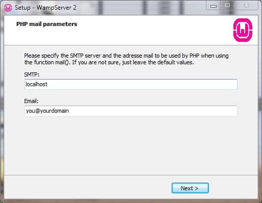 wamp php mail config
