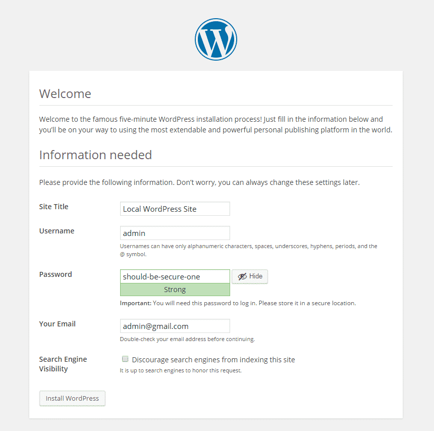 wordpress site config