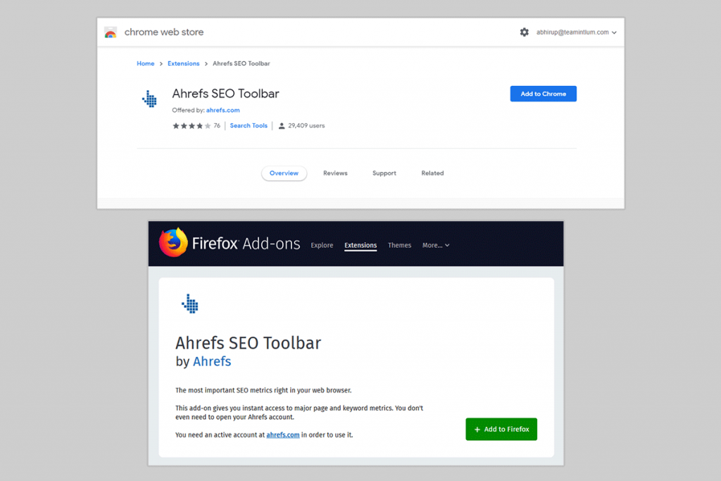 Add Ahref Extension on Chrome or Mozilla