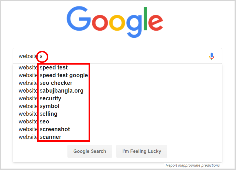 Google Search Suggestion with Added Letter at End