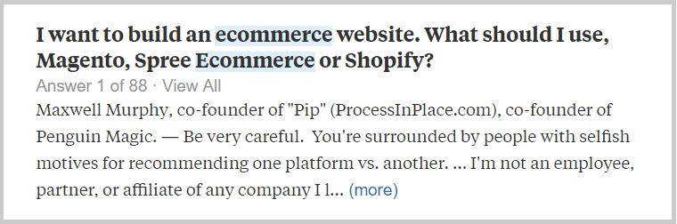 Quora Question - Magento vs Shopify