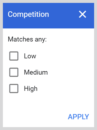 Keyword Competition Filter on Google Keyword Planner