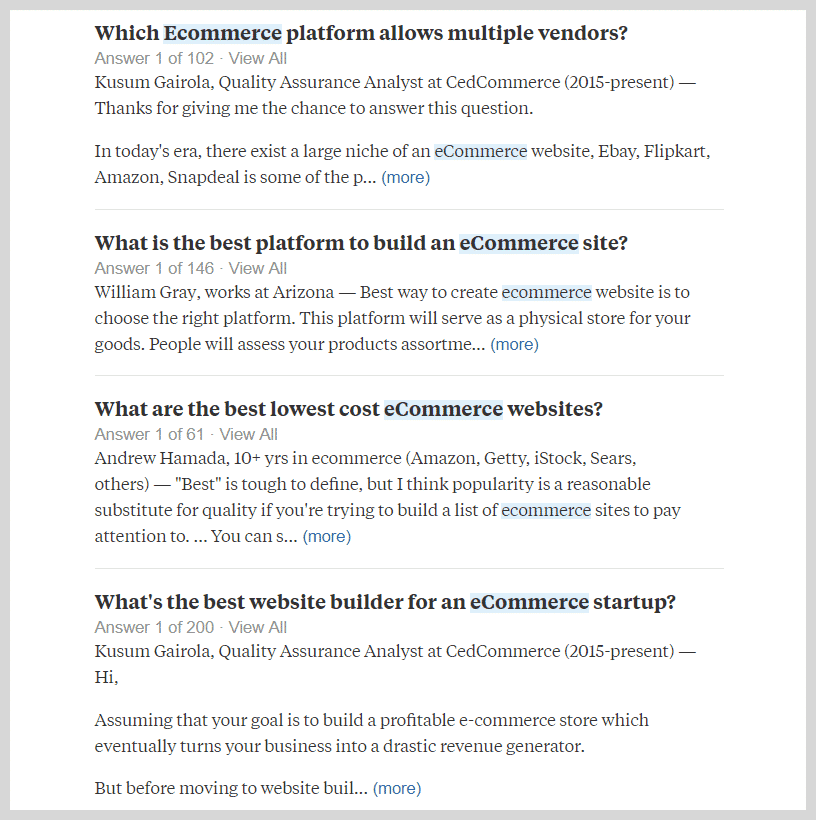 Quora Search Result