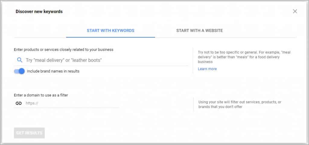 Google Keyword Planner - Search Feature