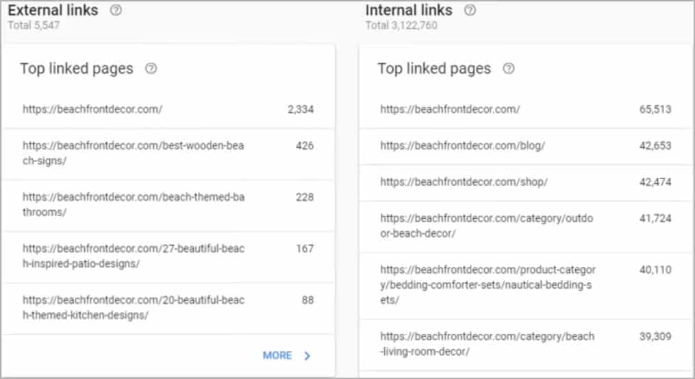 Google Search Console - Internal and External Linking Report